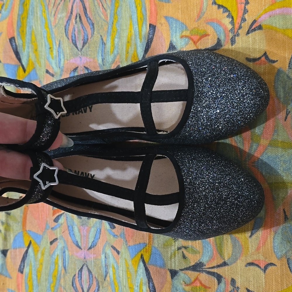 Girls black hologram glitter flats